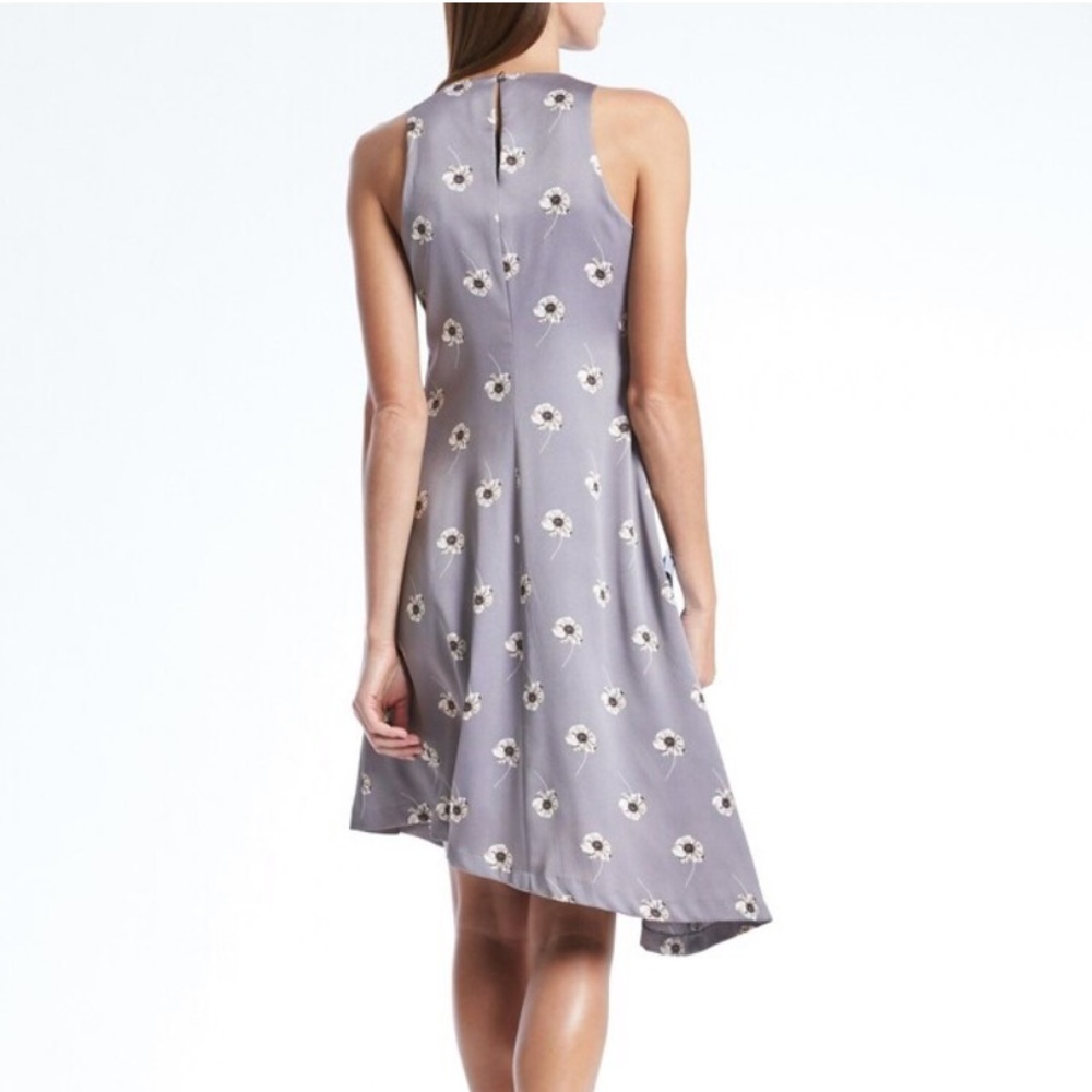 Floral Racer-Neck Asymmetrical Dress